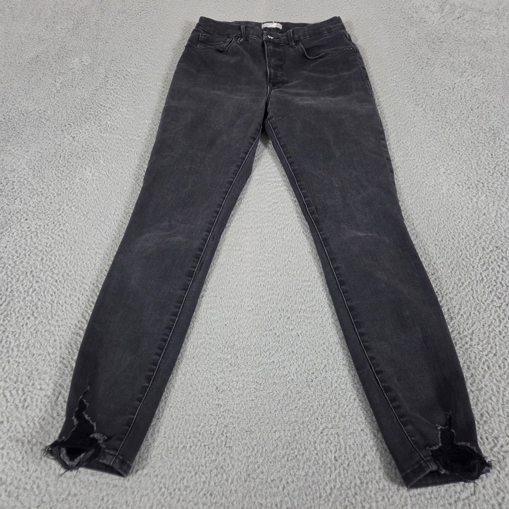 Good American Jeans Womens 6/28 Black Good Legs Skinny Distressed Frayed Denim